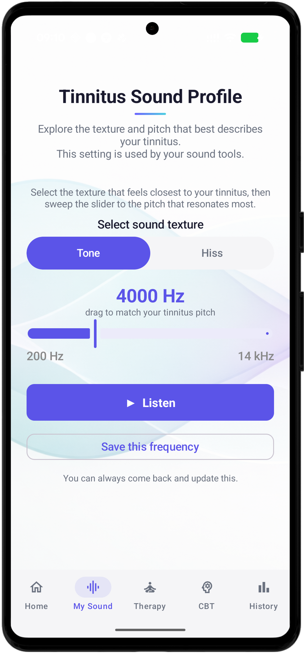 Tinnitus sound profile and frequency finder