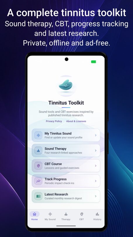 Tinnitus Toolkit home screen